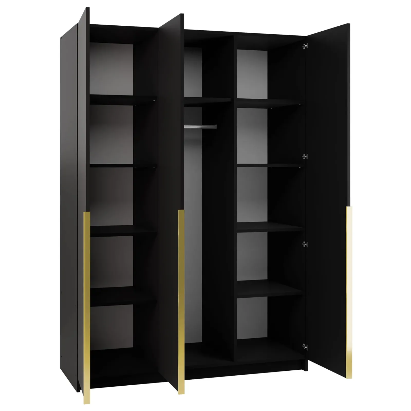 Garnero Arredamenti Armadio Cameretta|Armadio Ante A Specchio-Armadio 150x215h cm 3 ante 1 specchio moderno nero oro Glammy 3 Nero Opaco - Oro