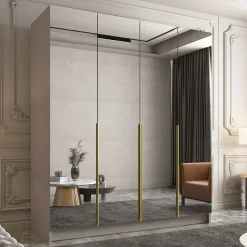 Garnero Arredamenti Armadio Ante A Specchio|Armadio Ante Battenti-Armadio 200x215h cm 4 ante 4 specchi moderno beige oro Glammy 4 Beige - Oro