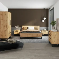 Garnero Arredamenti Armadio Ante Battenti|Guardaroba-Armadio 145x210h cm 3 ante battenti 2 cassetti rovere Petra