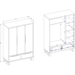Garnero Arredamenti Armadio Ante Battenti|Guardaroba-Armadio 145x210h cm 3 ante battenti 2 cassetti rovere Petra