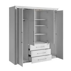 Garnero Arredamenti Armadio Ante Battenti|Guardaroba-Armadio 199x214h cm 4 ante battenti 3 cassetti moderno bianco Benz