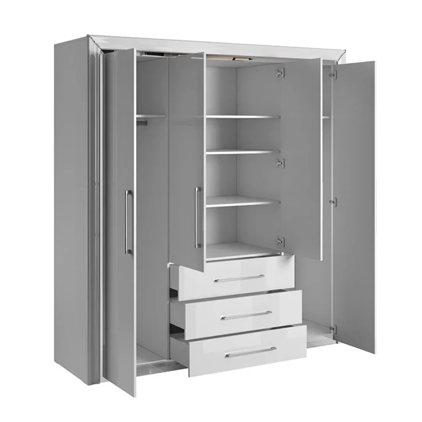 Garnero Arredamenti Armadio Ante Battenti|Guardaroba-Armadio 199x214h cm 4 ante battenti 3 cassetti moderno bianco Benz