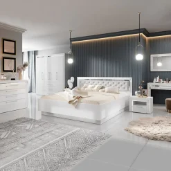 Garnero Arredamenti Armadio Ante Battenti|Guardaroba-Armadio 199x214h cm 4 ante battenti 3 cassetti moderno bianco Benz