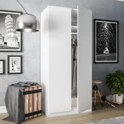 Garnero Arredamenti Armadio Ante Battenti|Guardaroba-Armadio 81x180h cm 2 ante battenti moderno bianco opaco Oz