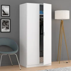 Garnero Arredamenti Armadio Ante Battenti|Guardaroba-Armadio 81x180h cm 2 ante battenti  moderno bianco opaco Oz
