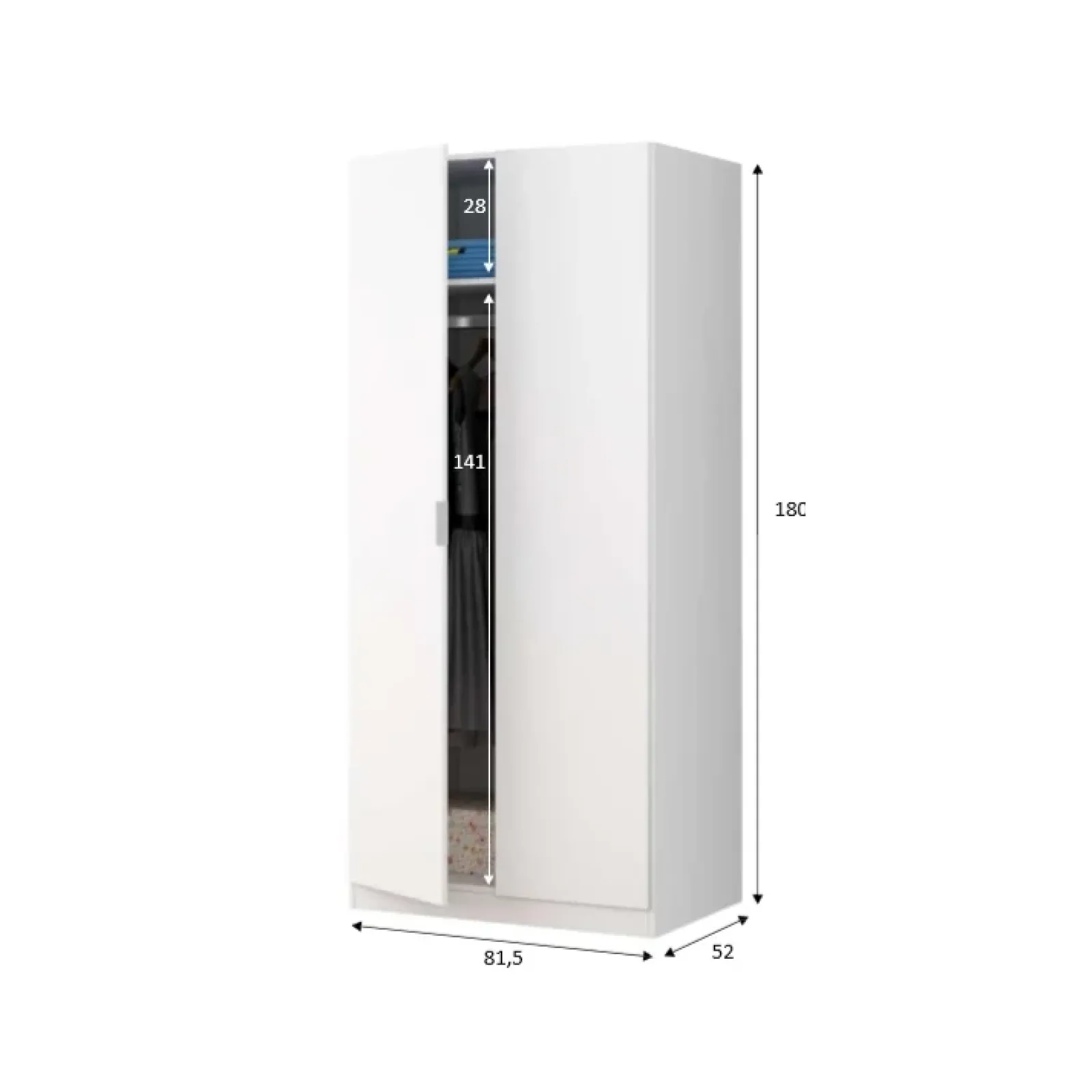 Garnero Arredamenti Armadio Ante Battenti|Guardaroba-Armadio 81x180h cm 2 ante battenti moderno bianco opaco Oz