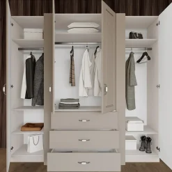 Garnero Arredamenti Armadio Ante Battenti|Guardaroba-Armadio 210x205h cm 4 ante battenti 3 cassetti beige cashmere Emporio