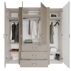 Garnero Arredamenti Armadio Ante Battenti|Guardaroba-Armadio 210x205h cm 4 ante battenti 3 cassetti beige cashmere Emporio