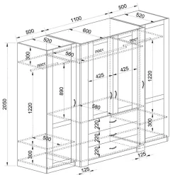 Garnero Arredamenti Armadio Ante Battenti|Guardaroba-Armadio 210x205h cm 4 ante battenti 3 cassetti beige cashmere Emporio