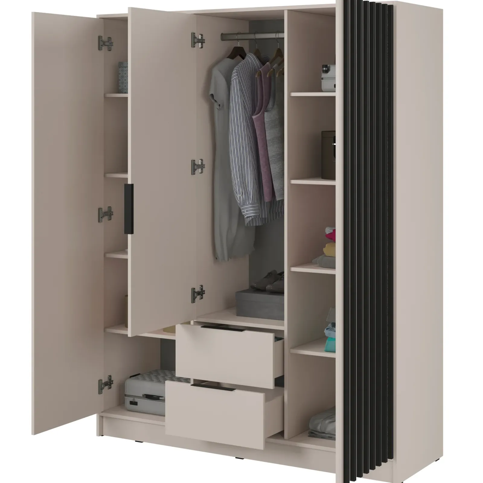 Garnero Arredamenti Armadio Ante Battenti|Guardaroba-Armadio 155x200h cm 3 ante con cassetti moderno cashmere Miller Beige