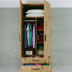 Garnero Arredamenti Armadio Cameretta|Armadio Ante Battenti-Armadio 80x191h cm 2 ante con cassetti moderno Carlino Rovere Rustico