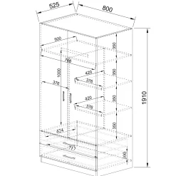 Garnero Arredamenti Armadio Cameretta|Armadio Ante Battenti-Armadio 80x191h cm 2 ante con cassetti moderno Carlino Rovere Rustico