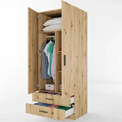 Garnero Arredamenti Armadio Cameretta|Armadio Ante Battenti-Armadio 80x191h cm 2 ante con cassetti moderno Carlino Rovere Rustico