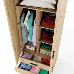 Garnero Arredamenti Armadio Cameretta|Armadio Ante Battenti-Armadio 80x191h cm 2 ante con cassetti moderno Carlino Rovere Rustico