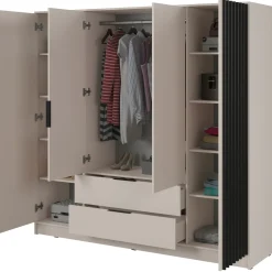 Garnero Arredamenti Armadio Ante Battenti|Guardaroba-Armadio 206x200h cm 4 ante con cassetti cashmere Miller Beige
