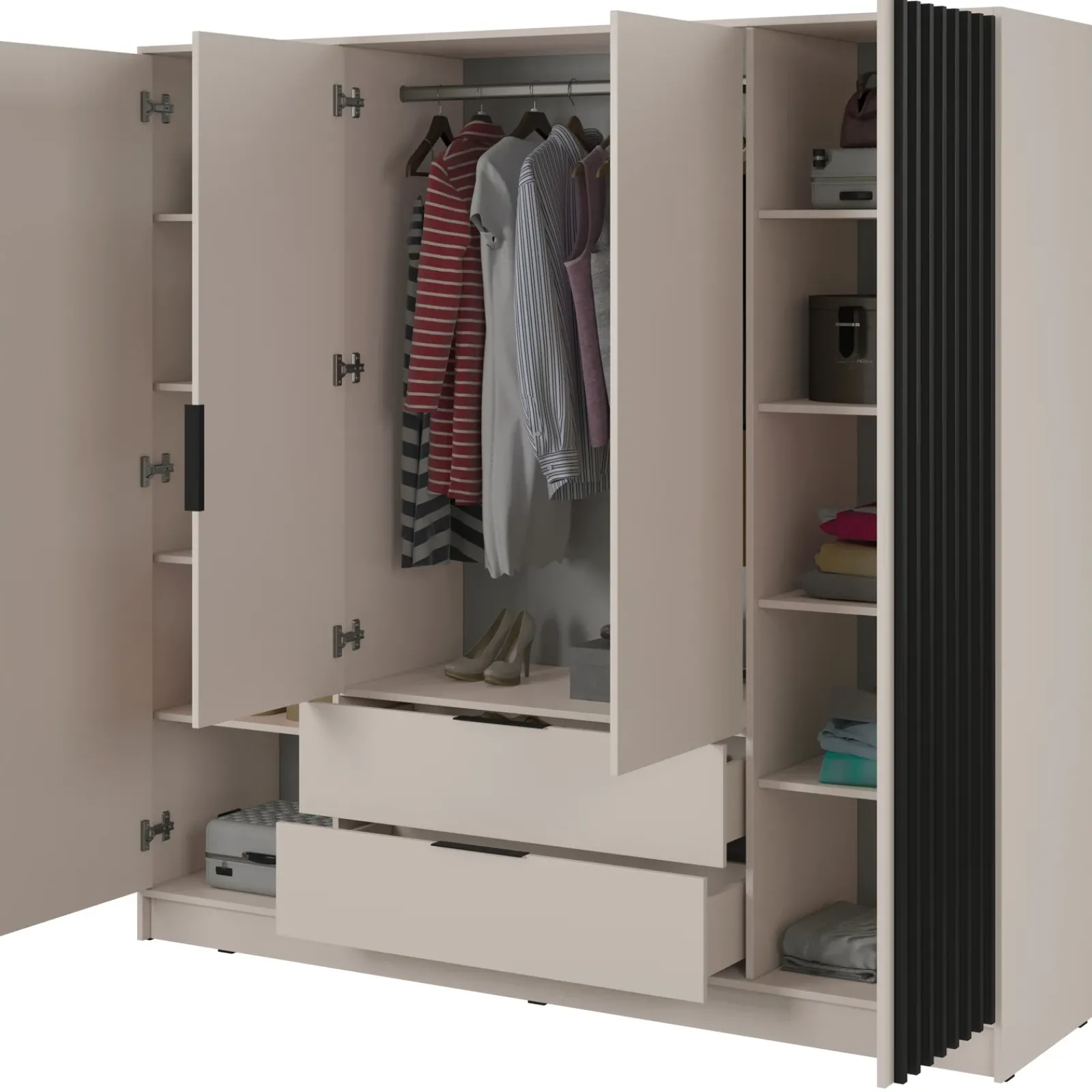 Garnero Arredamenti Armadio Ante Battenti|Guardaroba-Armadio 206x200h cm 4 ante con cassetti cashmere Miller Beige