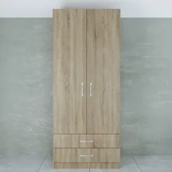 Garnero Arredamenti Armadio Cameretta|Armadio Ante Battenti-Armadio 80x191h cm 2 ante con cassetti moderno sonoma Carlino Rovere