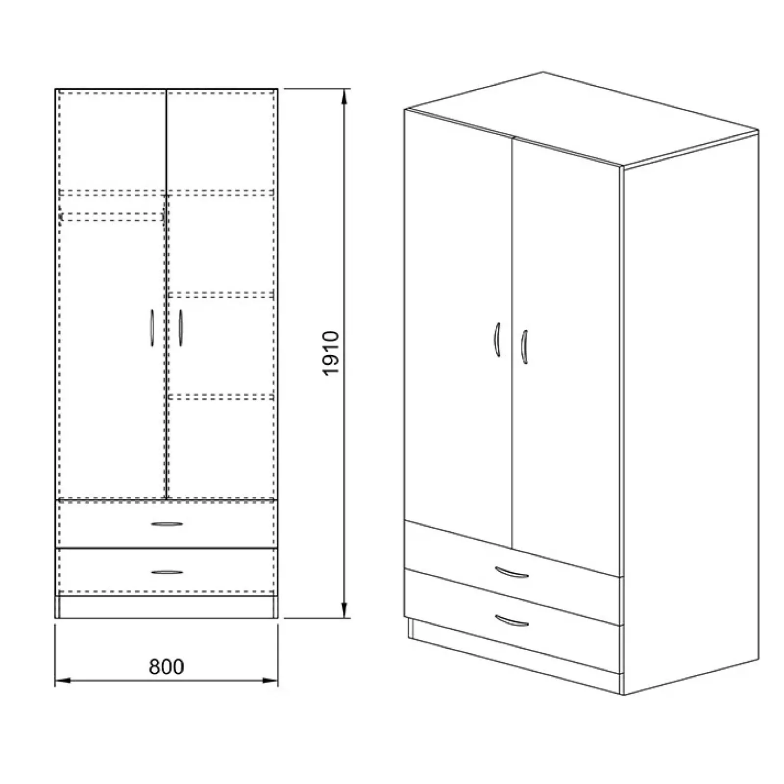 Garnero Arredamenti Armadio Cameretta|Armadio Ante Battenti-Armadio 80x191h cm 2 ante con cassetti moderno sonoma Carlino Rovere