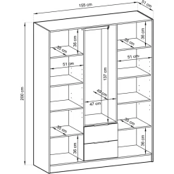 Garnero Arredamenti Armadio Ante Battenti|Guardaroba-Armadio 155x200h cm 3 ante con cassetti moderno quercia Miller Antracite