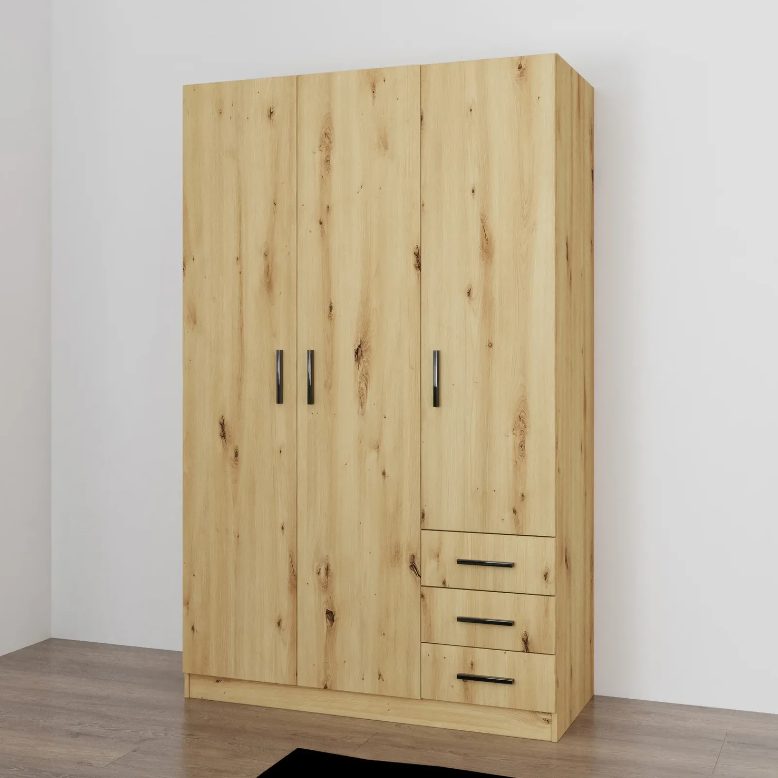 Garnero Arredamenti Armadio Cameretta|Armadio Ante Battenti-Armadio 118x191h cm 3 ante con cassetti Boverio Rovere Rustico