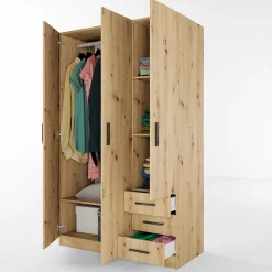 Garnero Arredamenti Armadio Cameretta|Armadio Ante Battenti-Armadio 118x191h cm 3 ante con cassetti Boverio Rovere Rustico