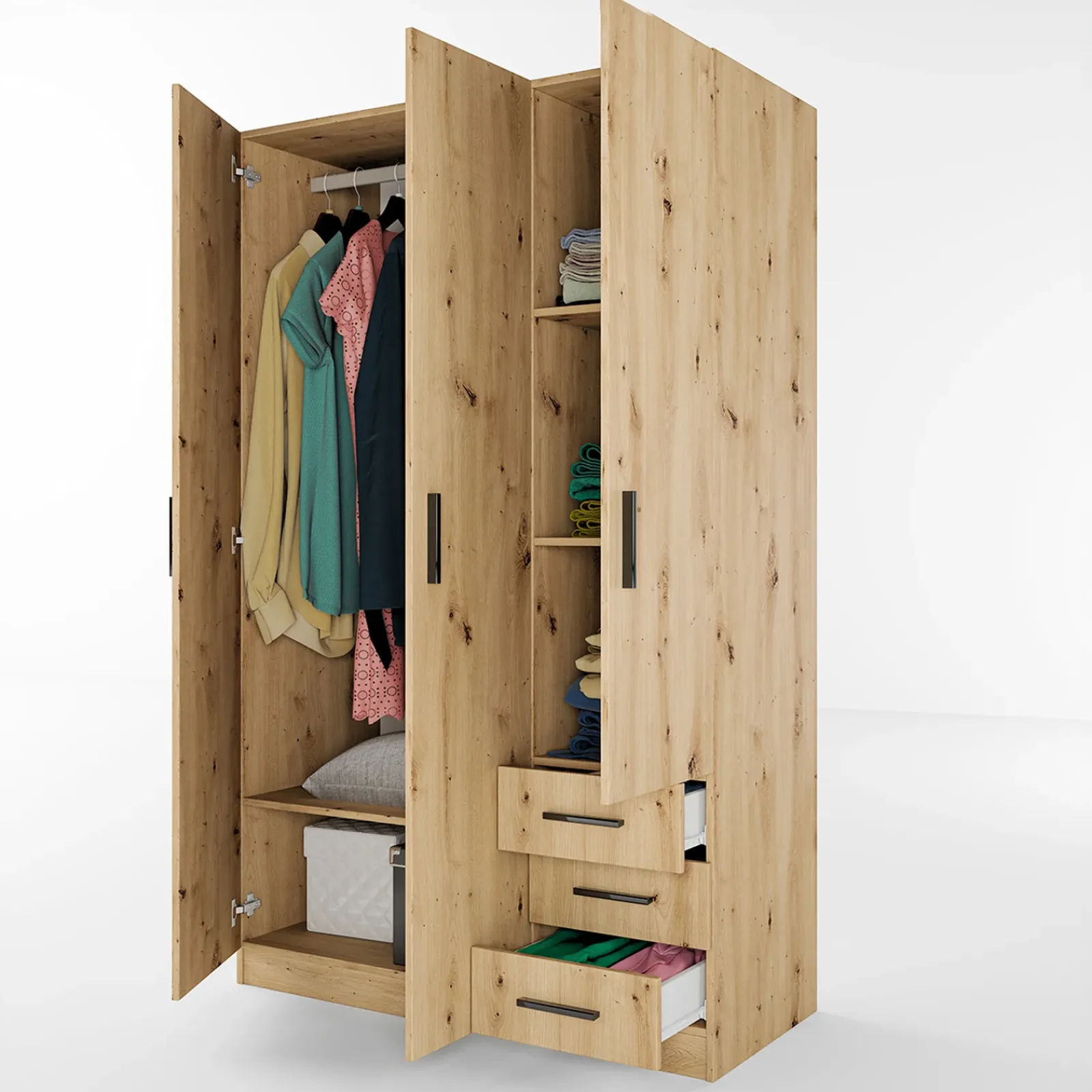 Garnero Arredamenti Armadio Cameretta|Armadio Ante Battenti-Armadio 118x191h cm 3 ante con cassetti Boverio Rovere Rustico