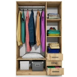 Garnero Arredamenti Armadio Cameretta|Armadio Ante Battenti-Armadio 118x191h cm 3 ante con cassetti Boverio Rovere Rustico