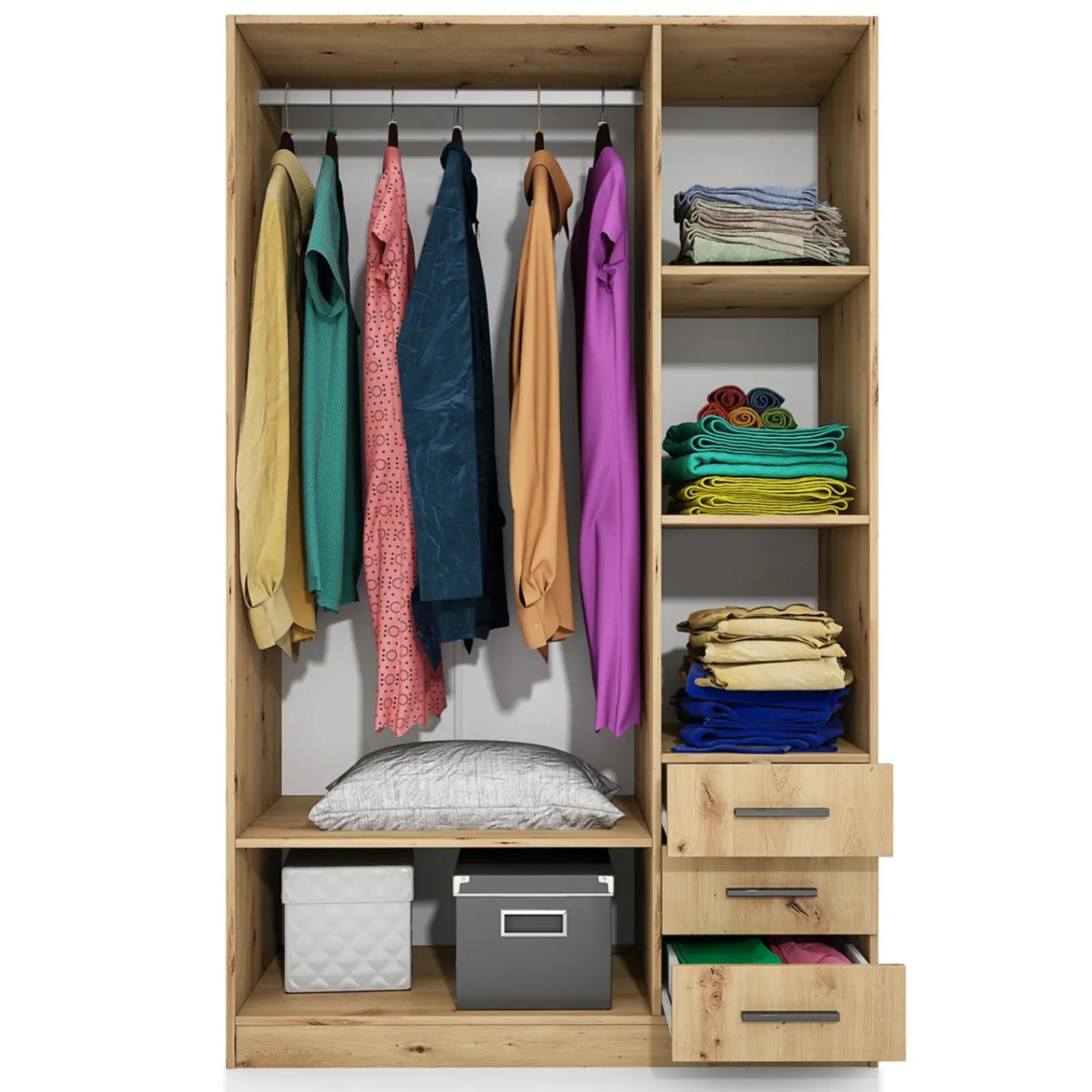 Garnero Arredamenti Armadio Cameretta|Armadio Ante Battenti-Armadio 118x191h cm 3 ante con cassetti Boverio Rovere Rustico