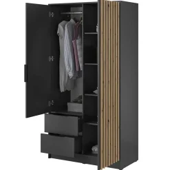 Garnero Arredamenti Armadio Ante Battenti|Guardaroba-Armadio 105x200h cm 2 ante con cassetti nero Miller Antracite