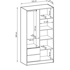 Garnero Arredamenti Armadio Ante Battenti|Guardaroba-Armadio 105x200h cm 2 ante con cassetti nero Miller Antracite