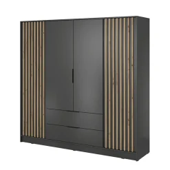 Garnero Arredamenti Armadio Ante Battenti|Guardaroba-Armadio 206x200h cm 4 ante con cassetti quercia Miller Antracite