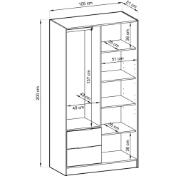Garnero Arredamenti Armadio Ante Battenti|Guardaroba-Armadio 105x200h cm 2 ante con cassetti cashmere Miller Beige