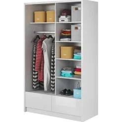 Garnero Arredamenti Armadio Ante A Specchio|Armadio Ante Scorrevoli-Armadio 134x214h cm 2 ante con specchio bianco lucido Jeki Gihome®