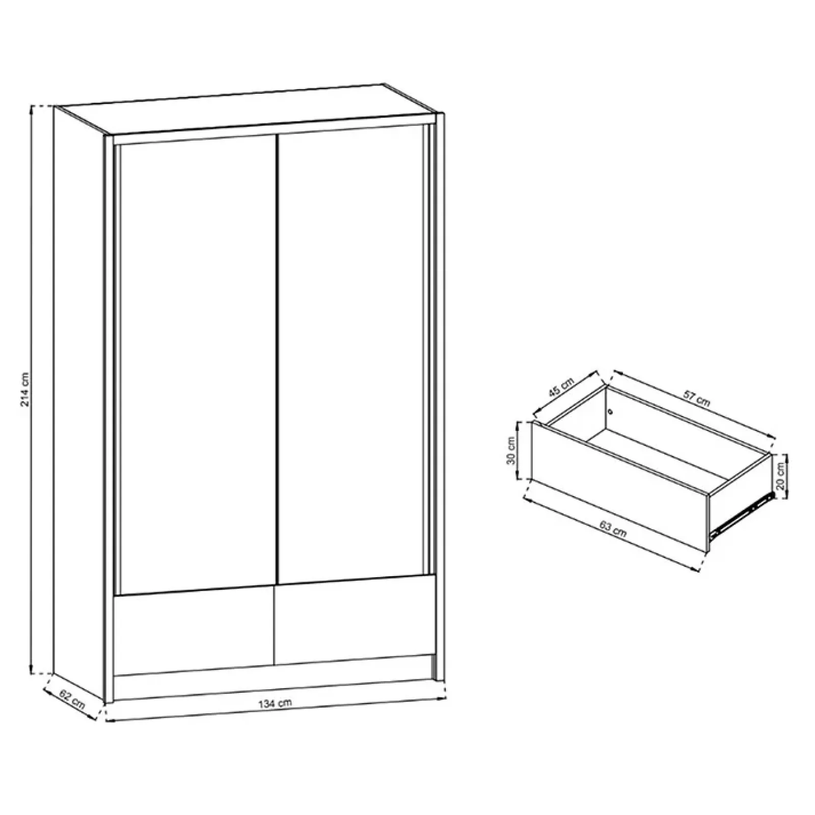 Garnero Arredamenti Armadio Ante A Specchio|Armadio Ante Scorrevoli-Armadio 134x214h cm 2 ante con specchio bianco lucido Jeki Gihome®