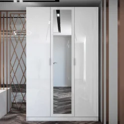 Garnero Arredamenti Armadio Cameretta|Armadio Ante A Specchio-Armadio 120x190h cm 3 ante con specchio bianco lucido Alina