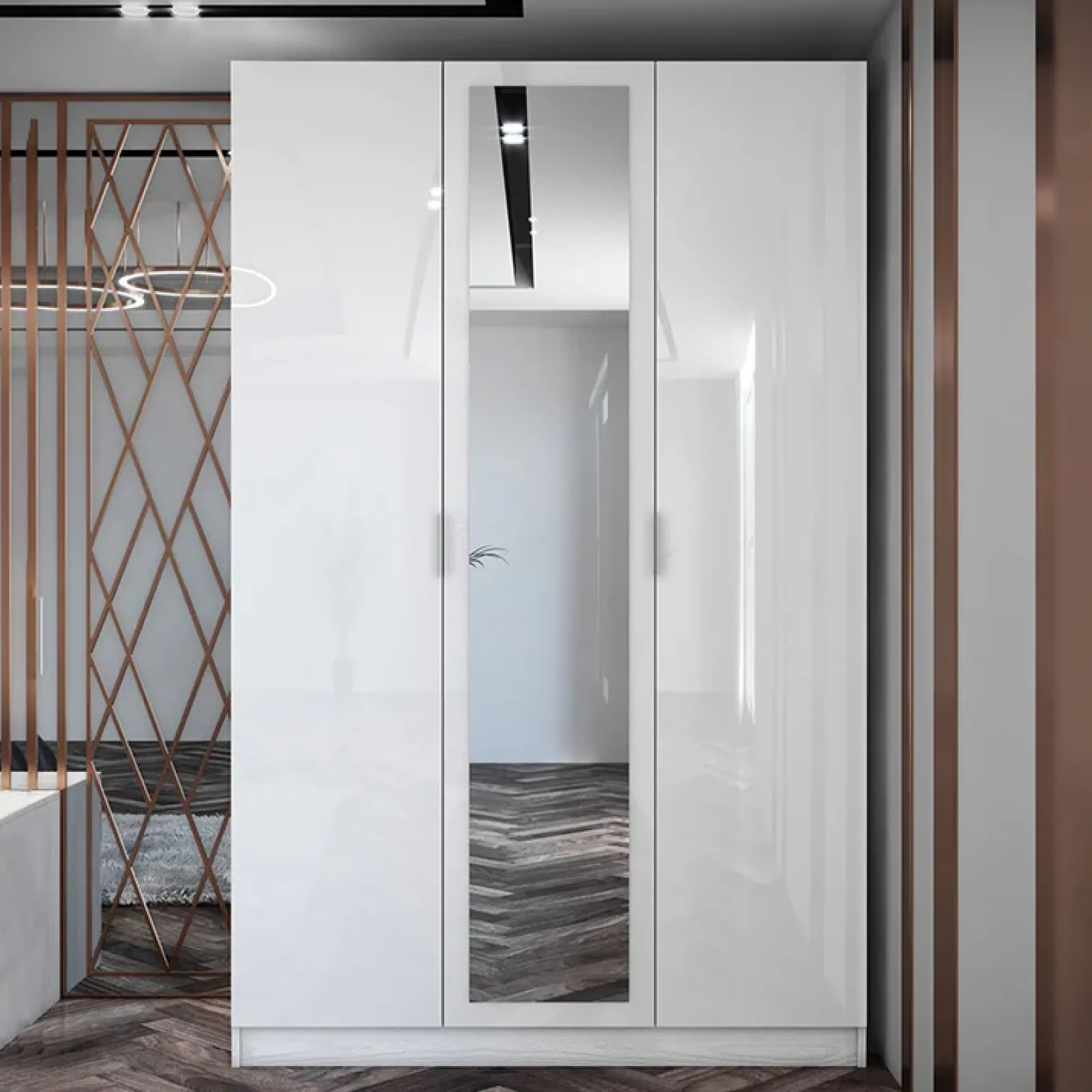 Garnero Arredamenti Armadio Cameretta|Armadio Ante A Specchio-Armadio 120x190h cm 3 ante con specchio bianco lucido Alina