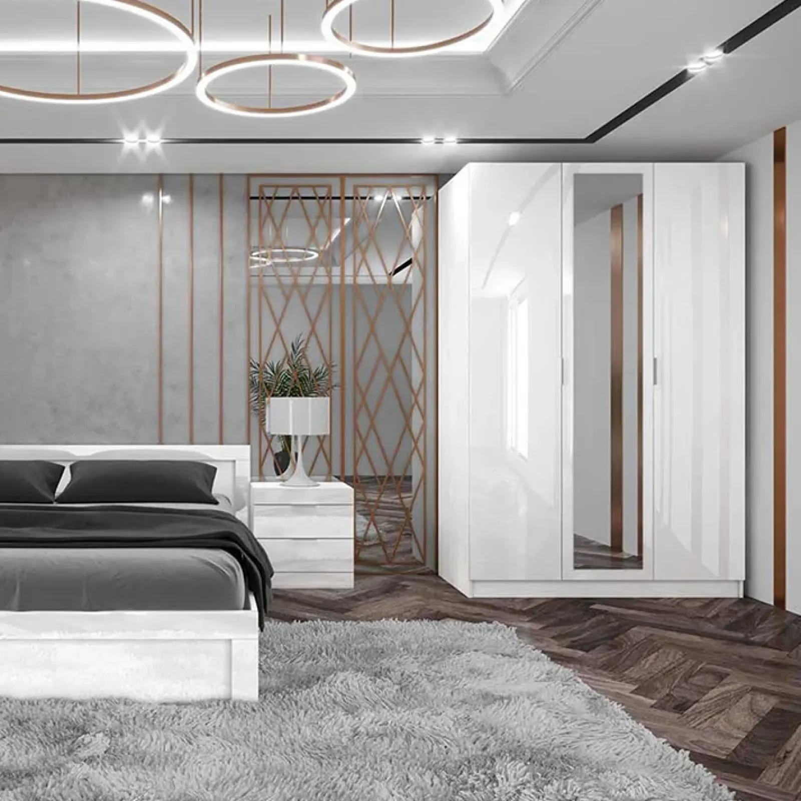 Garnero Arredamenti Armadio Cameretta|Armadio Ante A Specchio-Armadio 120x190h cm 3 ante con specchio bianco lucido Alina