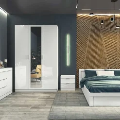 Garnero Arredamenti Armadio Cameretta|Armadio Ante A Specchio-Armadio 120x190h cm 3 ante con specchio bianco lucido Alina