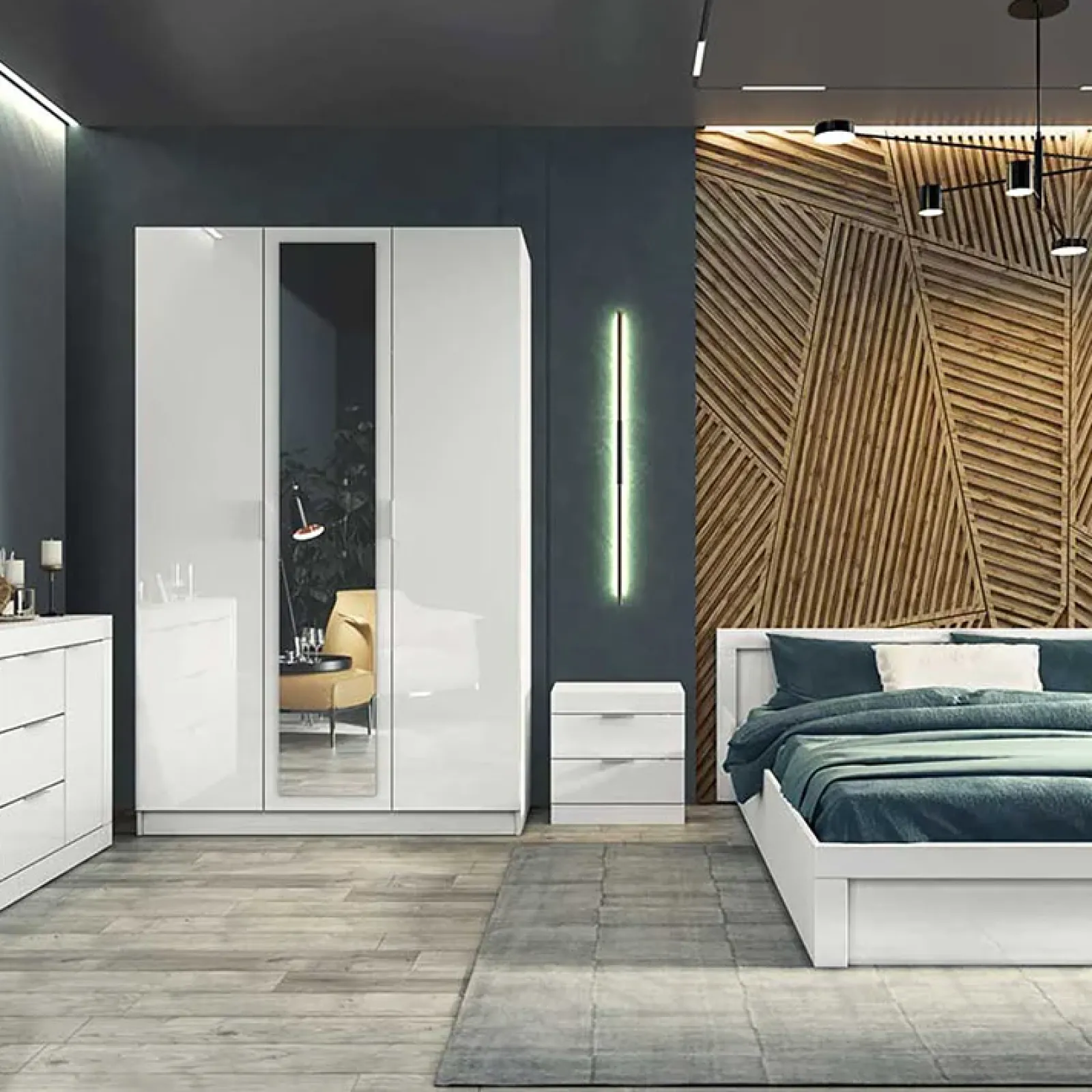 Garnero Arredamenti Armadio Cameretta|Armadio Ante A Specchio-Armadio 120x190h cm 3 ante con specchio bianco lucido Alina