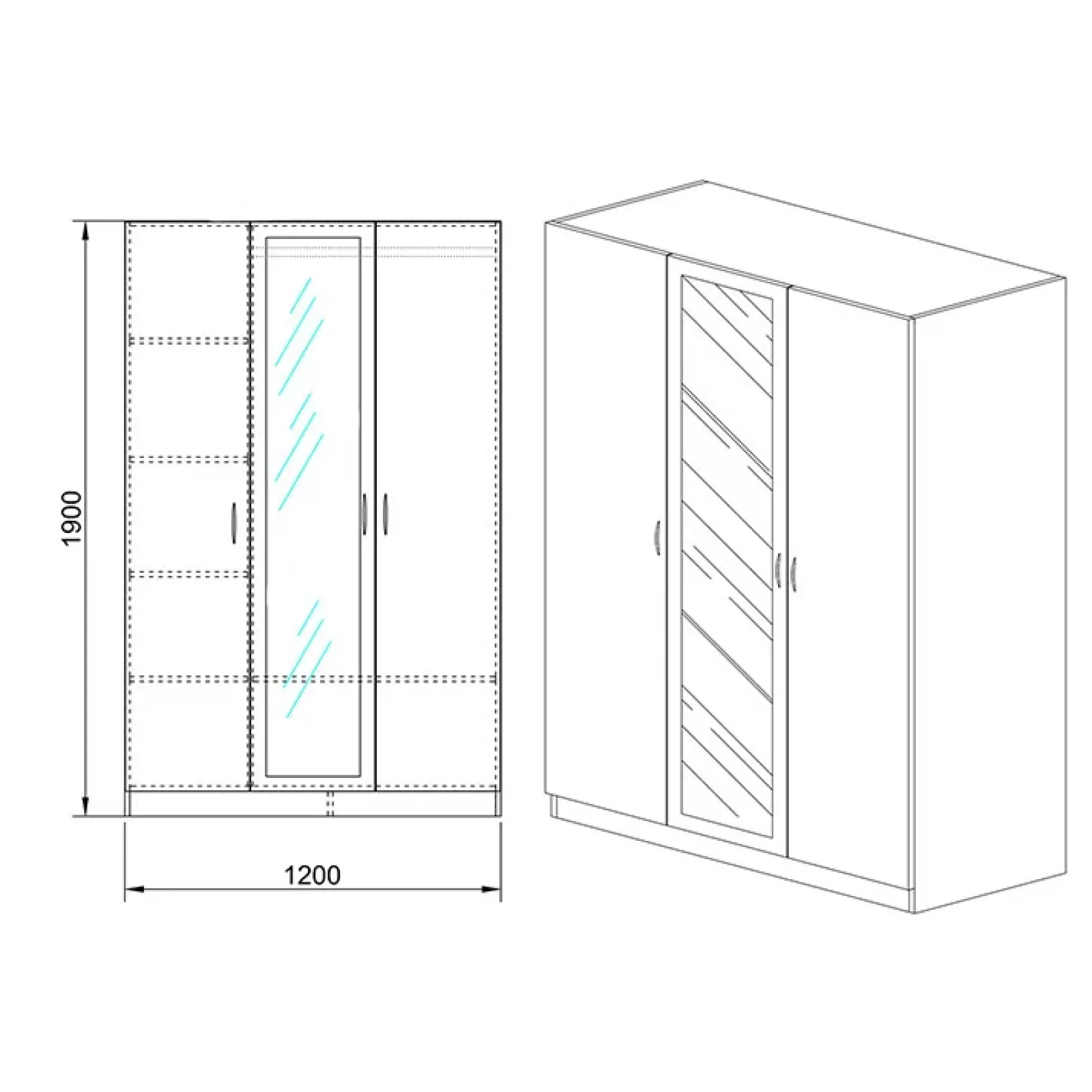 Garnero Arredamenti Armadio Cameretta|Armadio Ante A Specchio-Armadio 120x190h cm 3 ante con specchio bianco lucido Alina