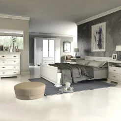 Garnero Arredamenti Armadio Ante A Specchio|Armadio Ante Battenti-Armadio 158x193h cm 3 ante con specchio 2 cassetti shabby Kelly Bianco Frassinato