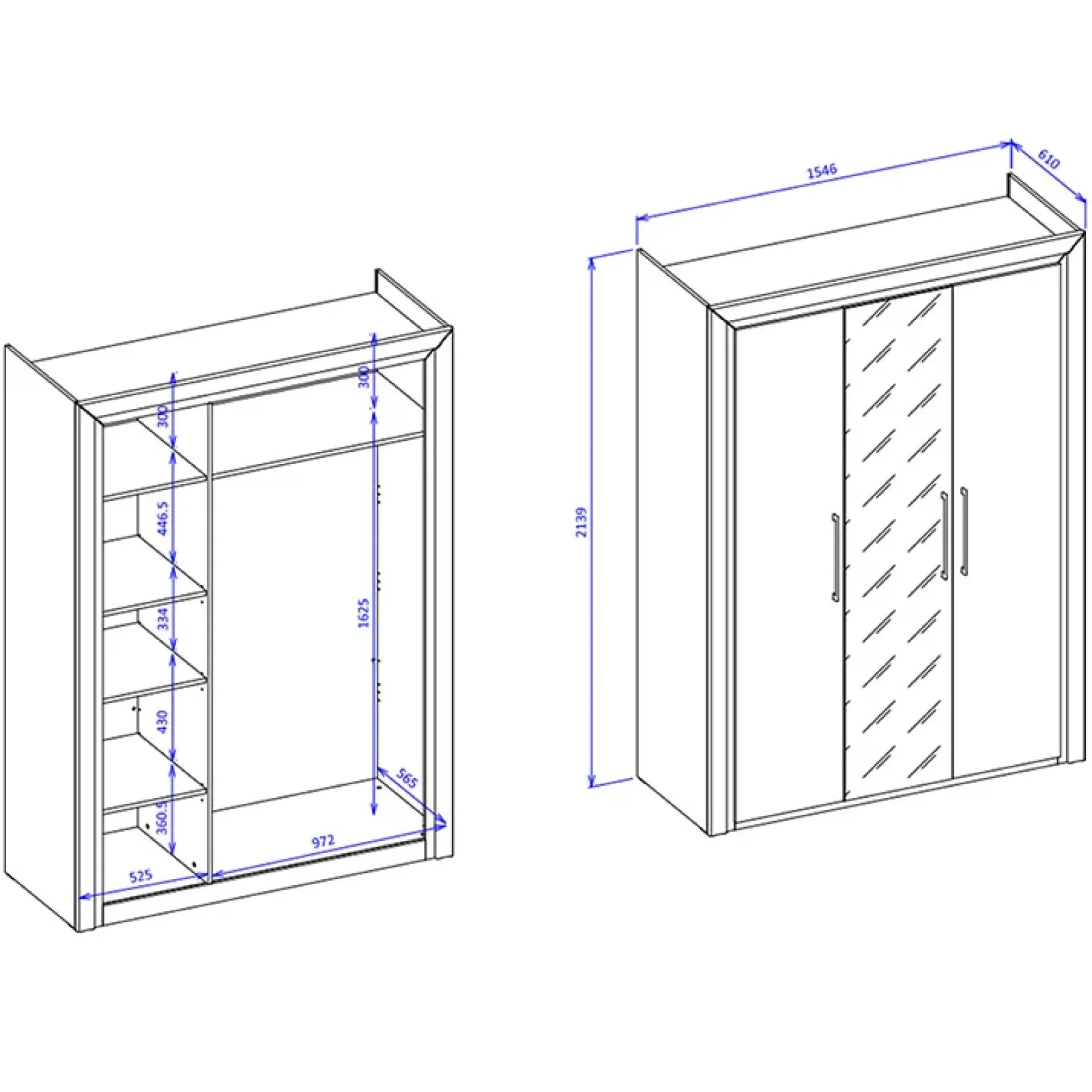 Garnero Arredamenti Armadio Ante A Specchio|Armadio Ante Battenti-Armadio 155x214h cm 3 ante con specchio modderno nero oro Benz
