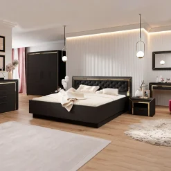 Garnero Arredamenti Armadio Ante A Specchio|Armadio Ante Battenti-Armadio 155x214h cm 3 ante con specchio modderno nero oro Benz