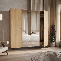 Garnero Arredamenti Armadio Ante A Specchio|Armadio Ante Battenti-Armadio 220x216h cm 4 ante con specchio rovere Noor