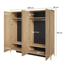 Garnero Arredamenti Armadio Ante A Specchio|Armadio Ante Battenti-Armadio 220x216h cm 4 ante con specchio rovere Noor