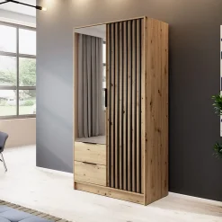 Garnero Arredamenti Armadio Ante A Specchio|Armadio Ante Battenti-Armadio 105x200h cm 2 ante con specchio quercia nero Miller Rovere Rustico