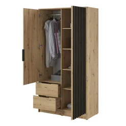 Garnero Arredamenti Armadio Ante A Specchio|Armadio Ante Battenti-Armadio 105x200h cm 2 ante con specchio quercia nero Miller Rovere Rustico