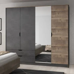 Garnero Arredamenti Armadio Ante A Specchio|Armadio Ante Battenti-Armadio 220x205h cm 4 ante con specchio grigio quercia Dable