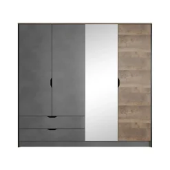 Garnero Arredamenti Armadio Ante A Specchio|Armadio Ante Battenti-Armadio 220x205h cm 4 ante con specchio grigio quercia Dable