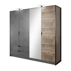 Garnero Arredamenti Armadio Ante A Specchio|Armadio Ante Battenti-Armadio 220x205h cm 4 ante con specchio grigio quercia Dable